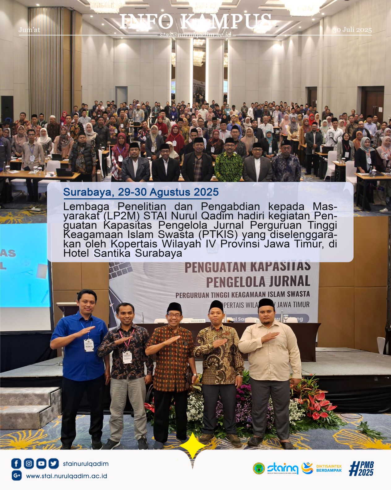 LP2M STAI Nurul Qadim Hadiri Penguatan Kapasitas Pengelola Jurnal PTKIS se-Jawa Timur